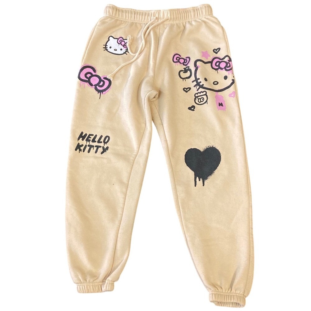 Forever 21 x Hello Kitty Graffiti Sweatpants Tan Joggers Womens Small Sanrio